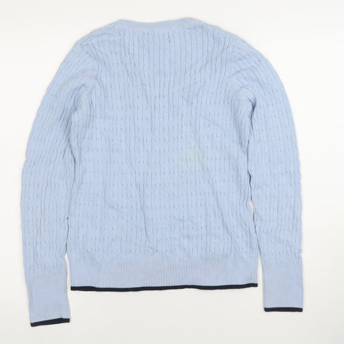 Jones New York Women's Blue Cable-Knit Crew Neck Jumper Size M Cotton