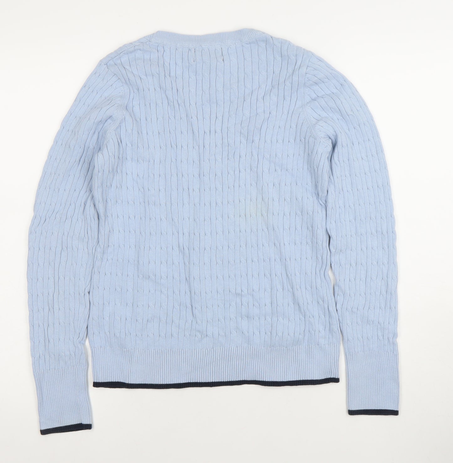 Jones New York Women's Blue Cable-Knit Crew Neck Jumper Size M Cotton