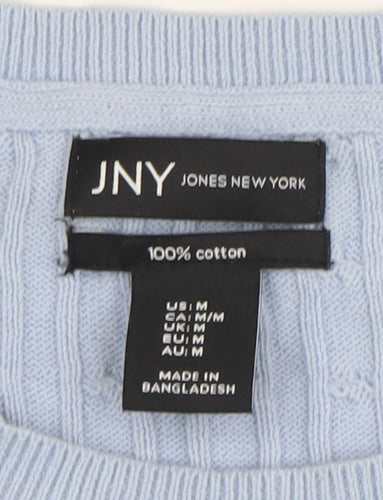 Jones New York Women's Blue Cable-Knit Crew Neck Jumper Size M Cotton