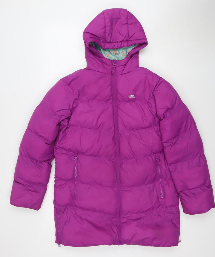 Trespass Girls Purple Puffer Jacket 11-12 Years Hooded Water Resistant Winter Coat