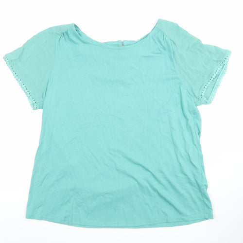 White Stuff Women's Green Short Sleeve Cotton Modal Blouse Size 14