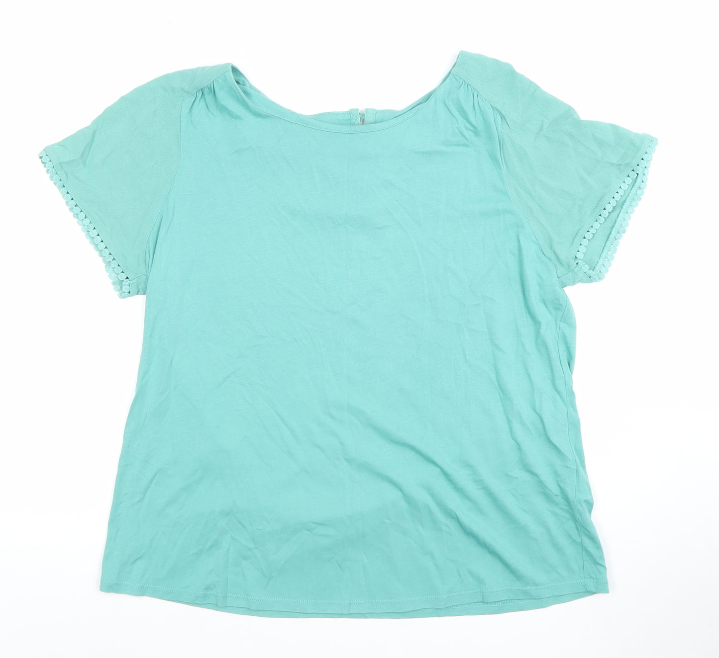 White Stuff Women's Green Short Sleeve Cotton Modal Blouse Size 14