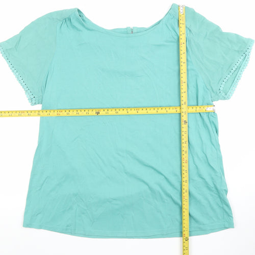 White Stuff Women's Green Short Sleeve Cotton Modal Blouse Size 14