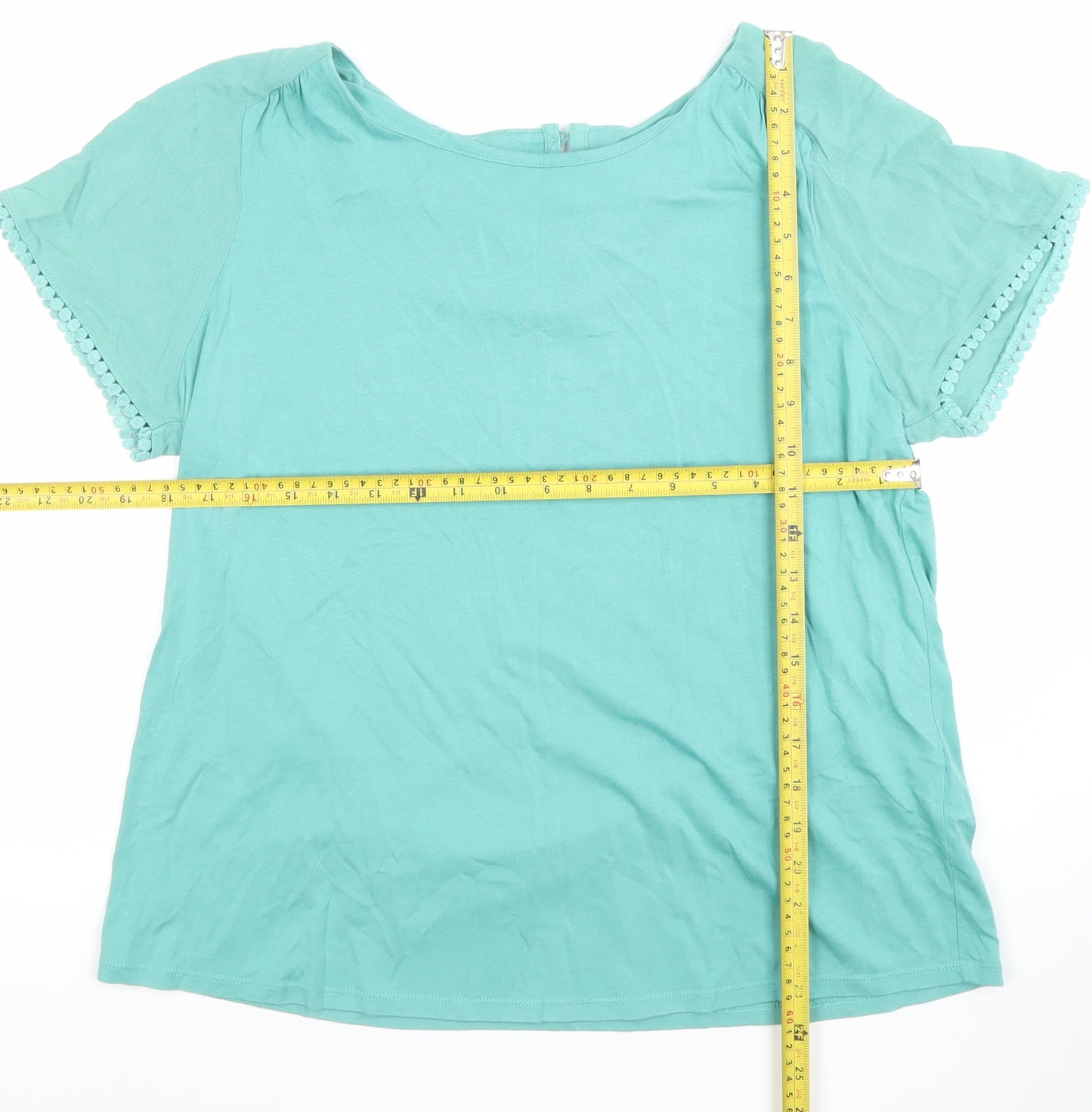 White Stuff Women's Green Short Sleeve Cotton Modal Blouse Size 14