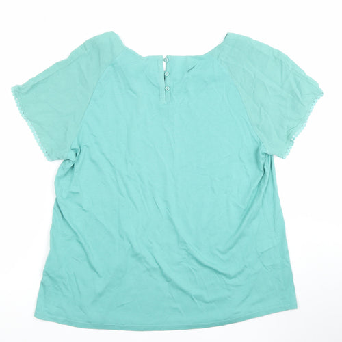 White Stuff Women's Green Short Sleeve Cotton Modal Blouse Size 14