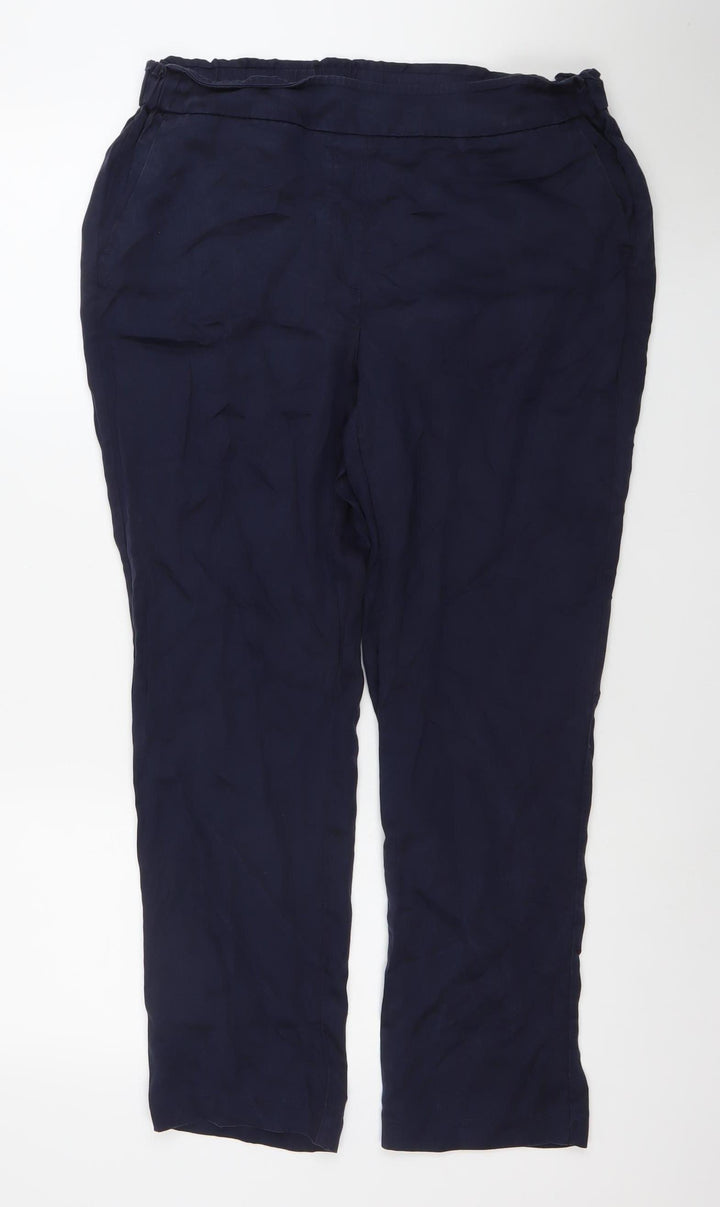 Punt Roma Women's Blue Elastic Waist Crepe Trousers Size M