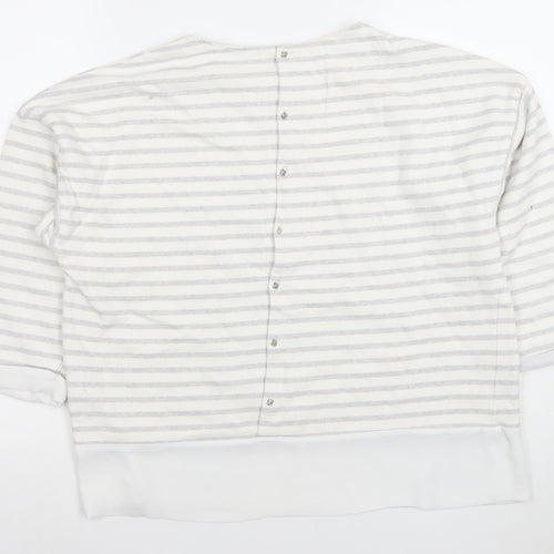 Zara Basic Women White Grey Striped 3/4 Sleeve Button-Back Blouse Size L