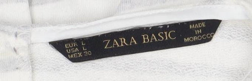 Zara Basic Women White Grey Striped 3/4 Sleeve Button-Back Blouse Size L