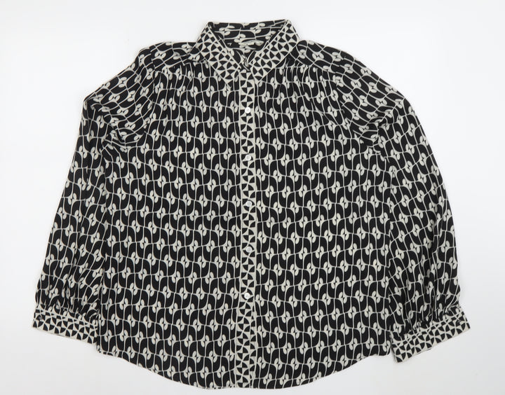 Max Studio London Womens Black Geometric Button-Up Blouse L