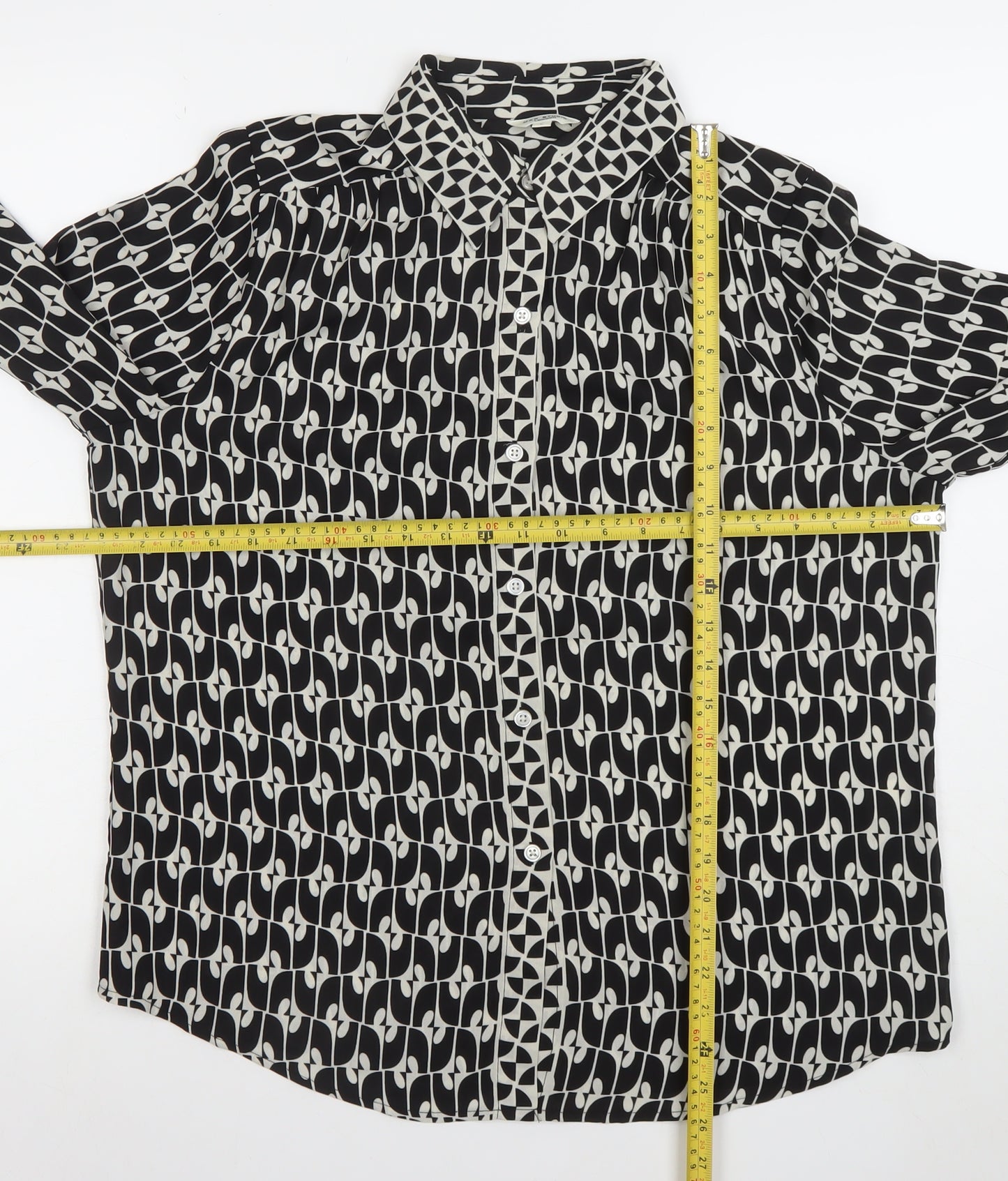Max Studio London Womens Black Geometric Button-Up Blouse L