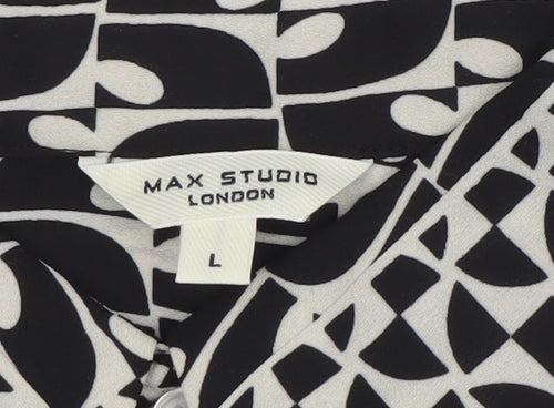 Max Studio London Womens Black Geometric Button-Up Blouse L