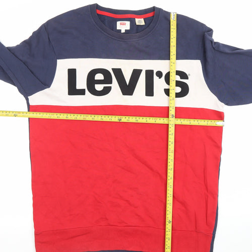 Levi's Mens Blue Red Logo Crew Neck Cotton Sweatshirt L Regular Fit