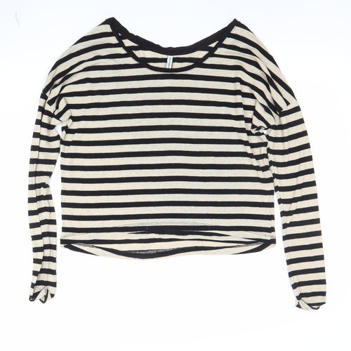 Stradivarius Women’s Black Striped Long Sleeve Boat Neck Top Size S