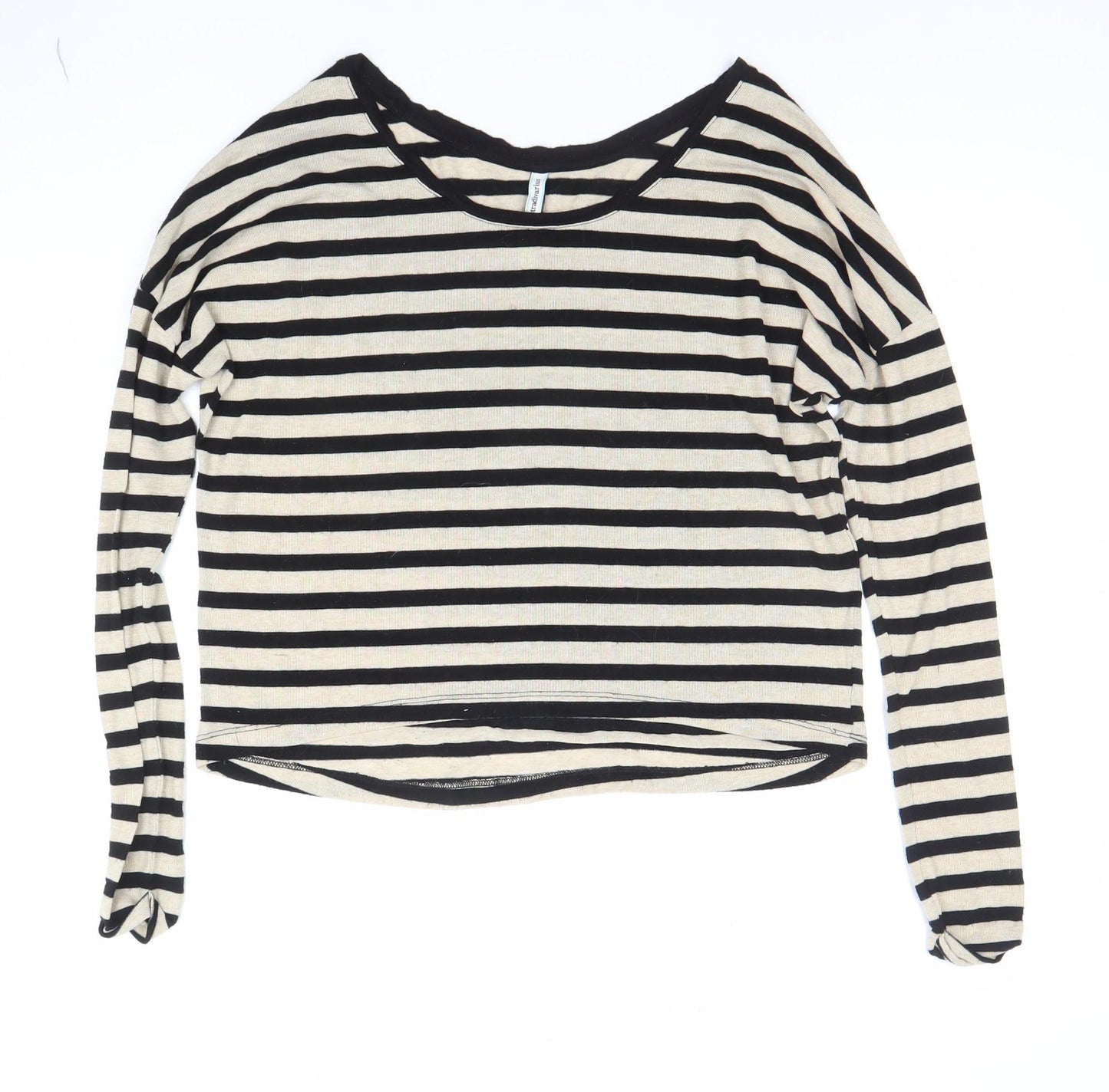 Stradivarius Women’s Black Striped Long Sleeve Boat Neck Top Size S