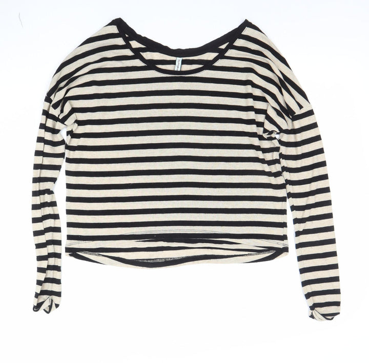 Stradivarius Women’s Black Striped Long Sleeve Boat Neck Top Size S