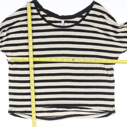 Stradivarius Women’s Black Striped Long Sleeve Boat Neck Top Size S