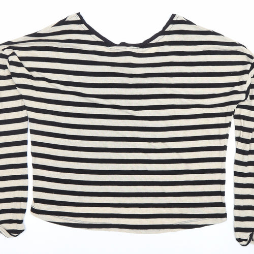 Stradivarius Women’s Black Striped Long Sleeve Boat Neck Top Size S