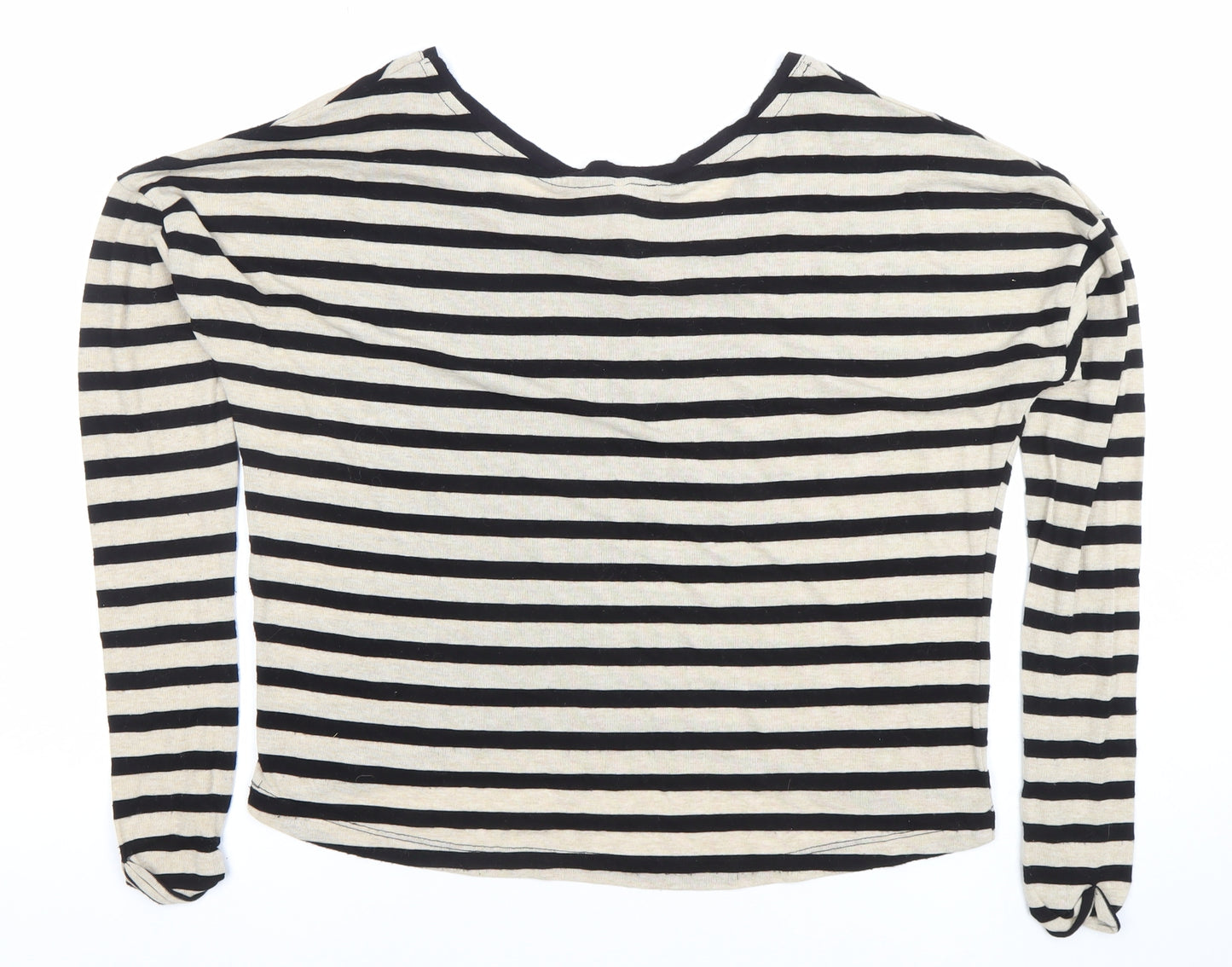 Stradivarius Women’s Black Striped Long Sleeve Boat Neck Top Size S