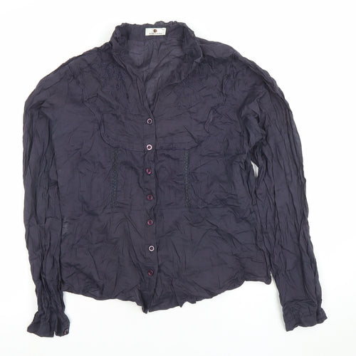 Punt Roma Women Blue Cotton Long Sleeve Button Blouse Size 14
