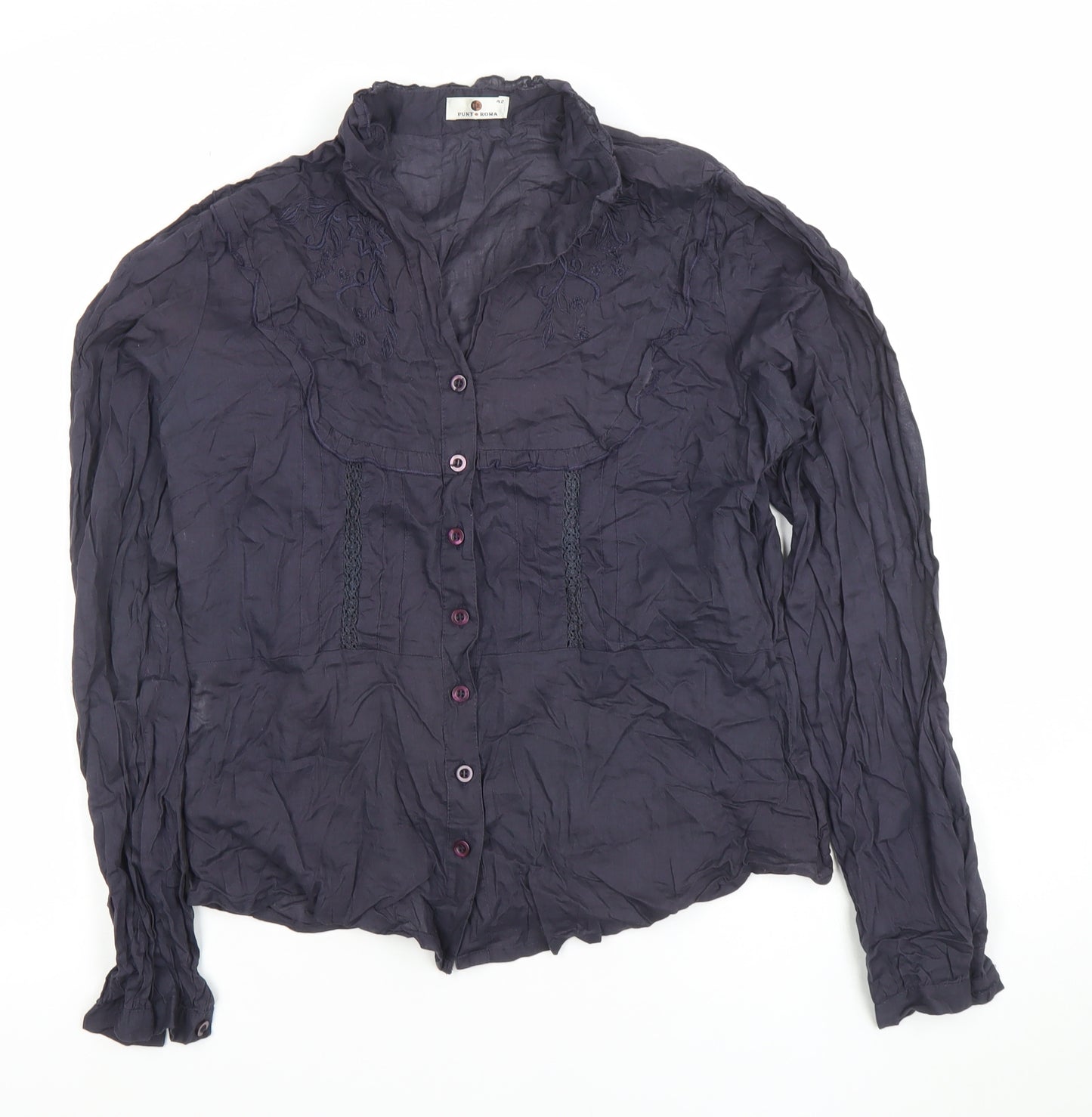 Punt Roma Women Blue Cotton Long Sleeve Button Blouse Size 14