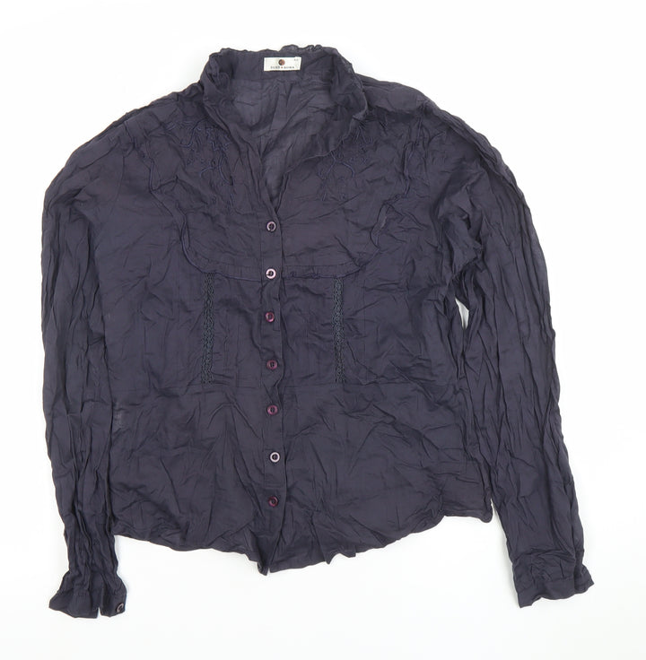Punt Roma Women Blue Cotton Long Sleeve Button Blouse Size 14