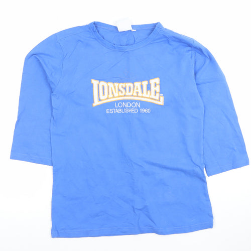 Lonsdale Women Blue 3/4 Sleeve Cotton Stretch T-Shirt Size S