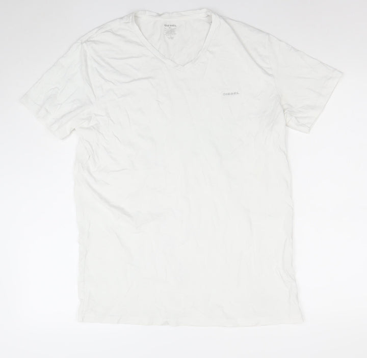 Diesel Men's White XL Cotton Crew Neck Short Sleeve T-Shirt