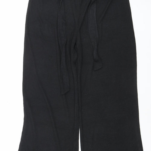 Cortefiel Womens Black Wide-Leg Cotton Linen Trousers Size 12