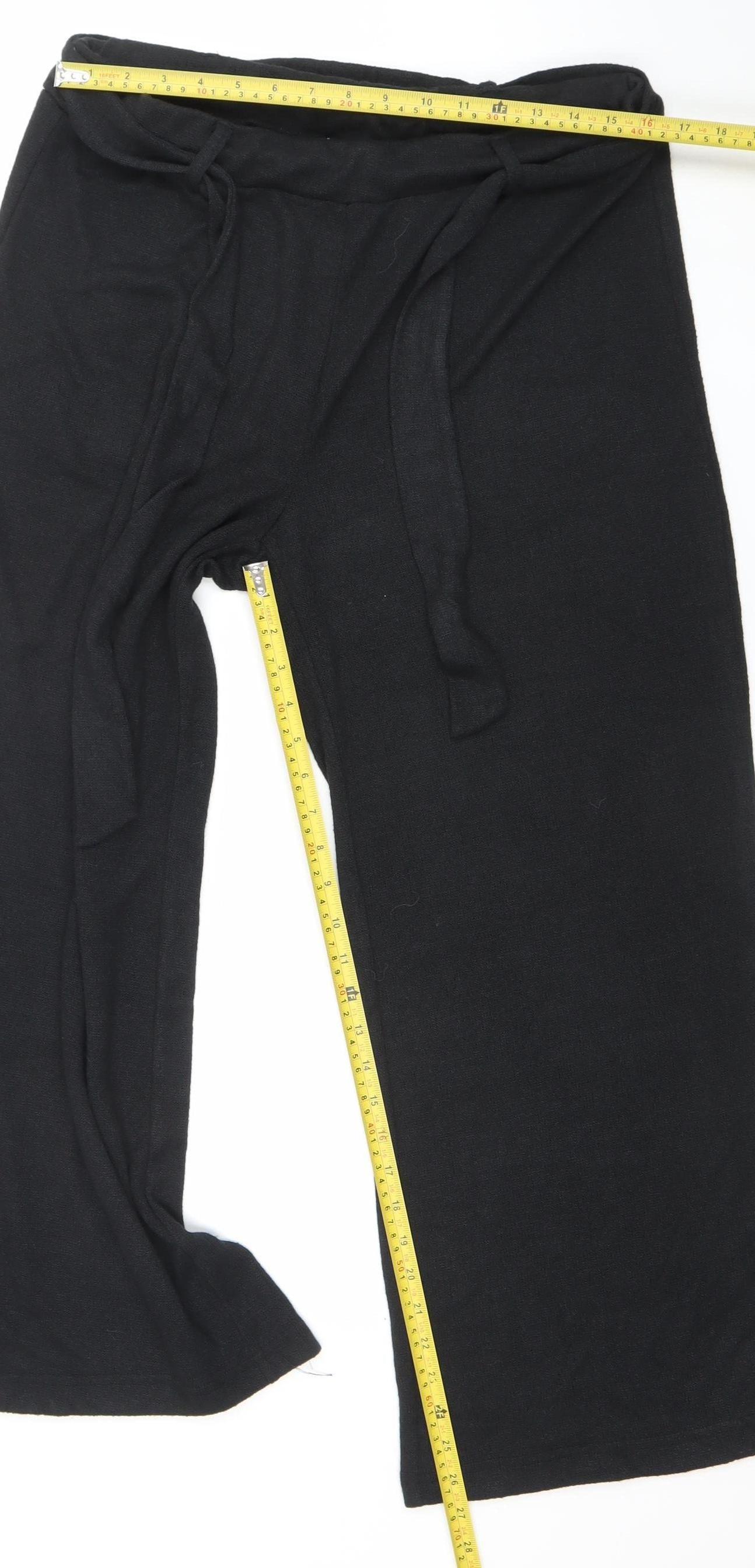 Cortefiel Womens Black Wide-Leg Cotton Linen Trousers Size 12
