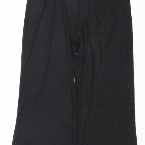 Cortefiel Womens Black Wide-Leg Cotton Linen Trousers Size 12