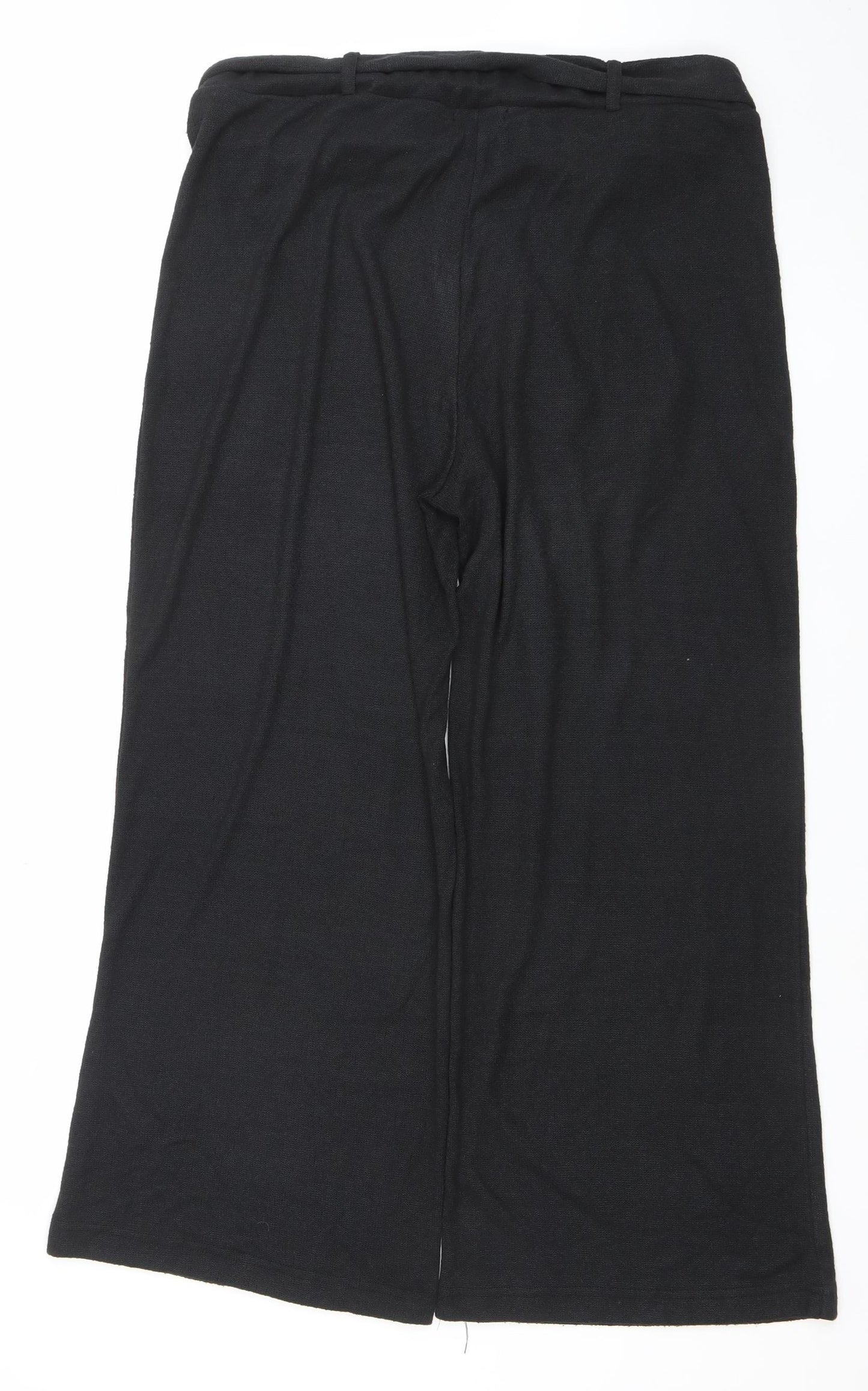 Cortefiel Womens Black Wide-Leg Cotton Linen Trousers Size 12