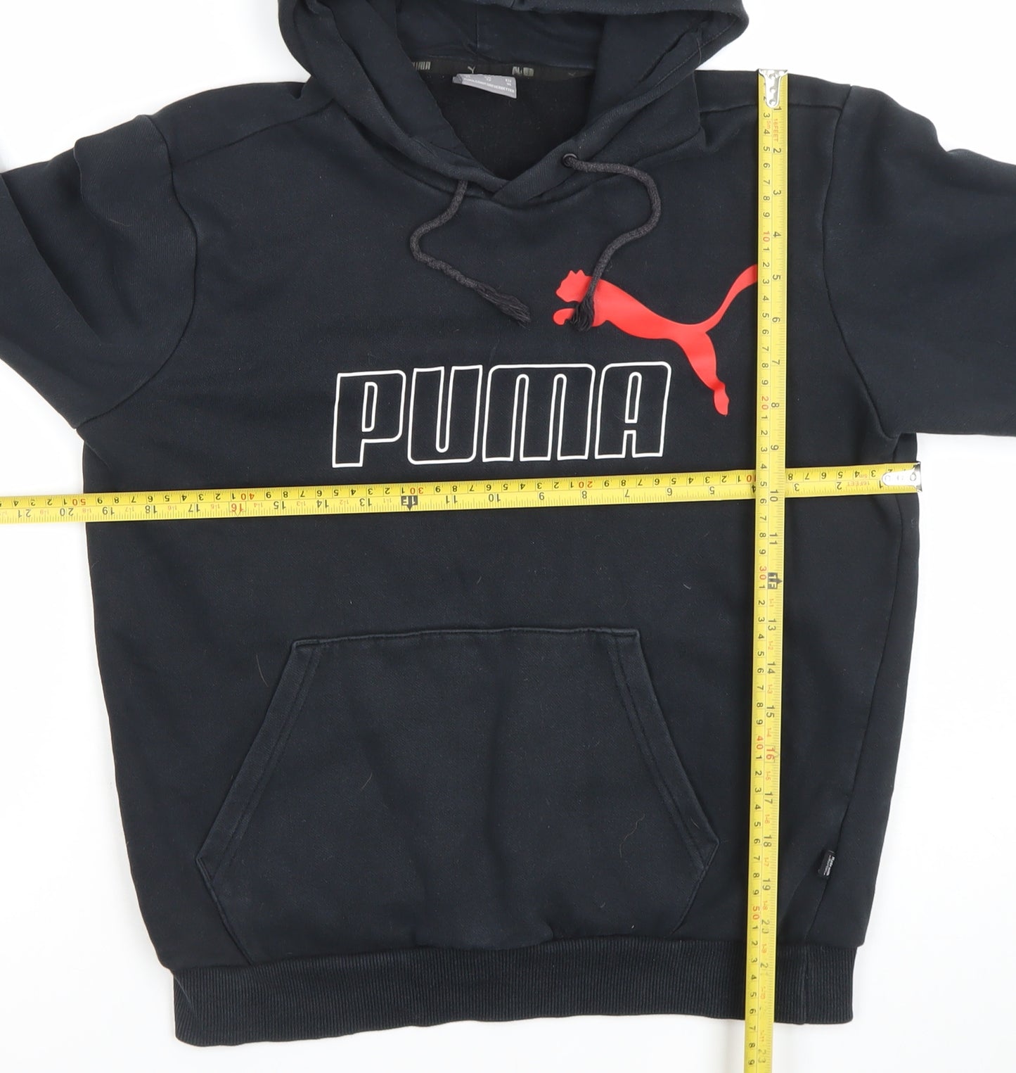 Puma Men's Black XS Pullover Hoodie with Red Logo