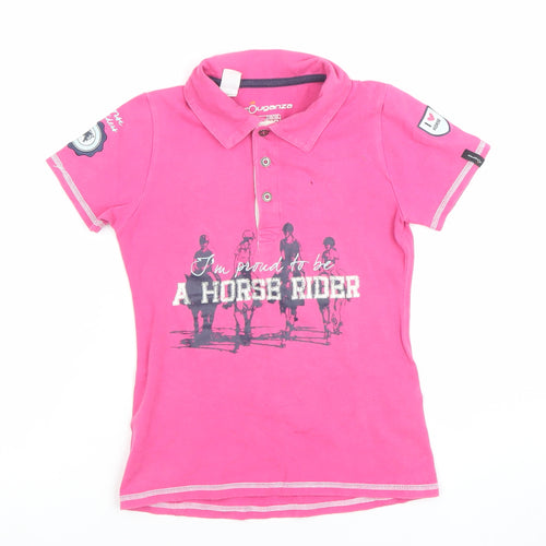 Fouganza Girls Pink Polo Shirt 8 Years Horse Riding Graphic Top