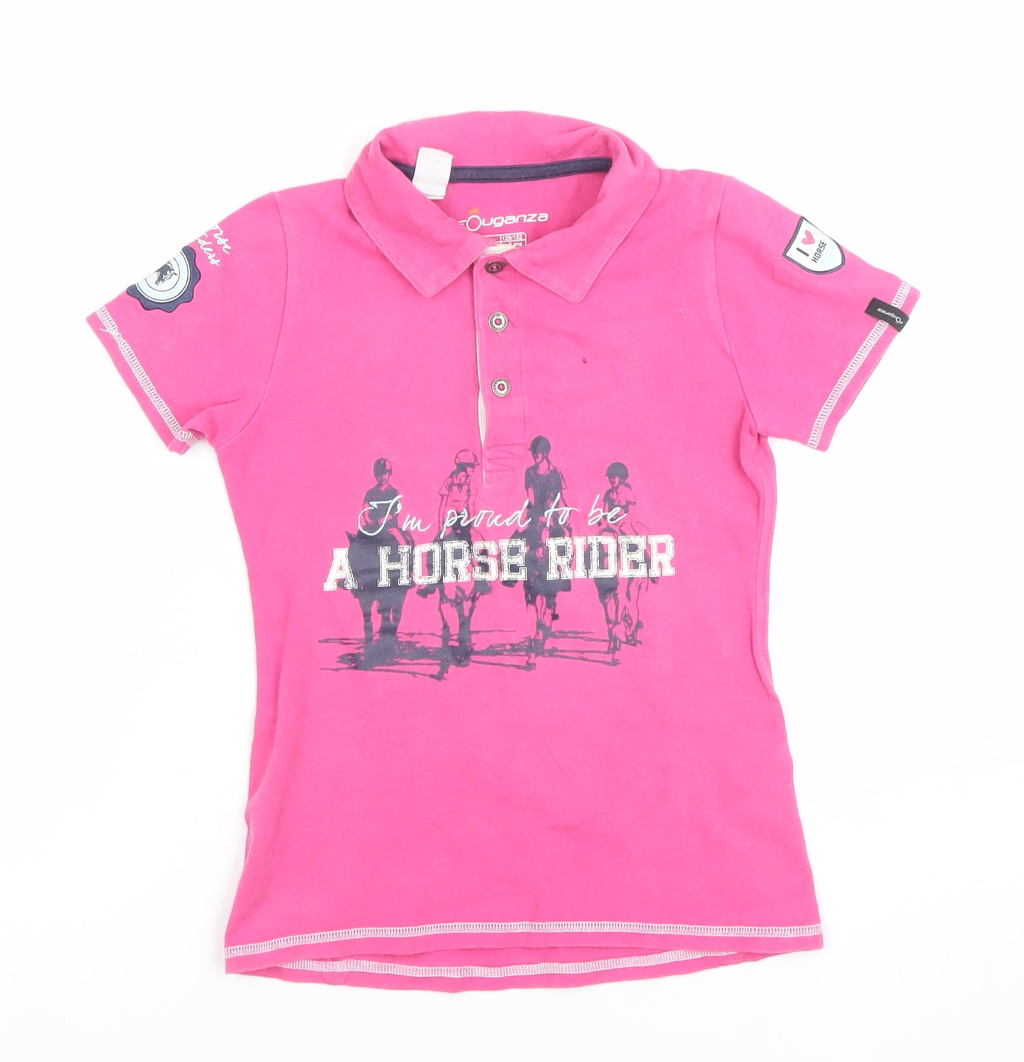 Fouganza Girls Pink Polo Shirt 8 Years Horse Riding Graphic Top