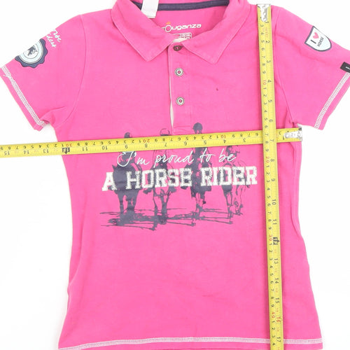Fouganza Girls Pink Polo Shirt 8 Years Horse Riding Graphic Top