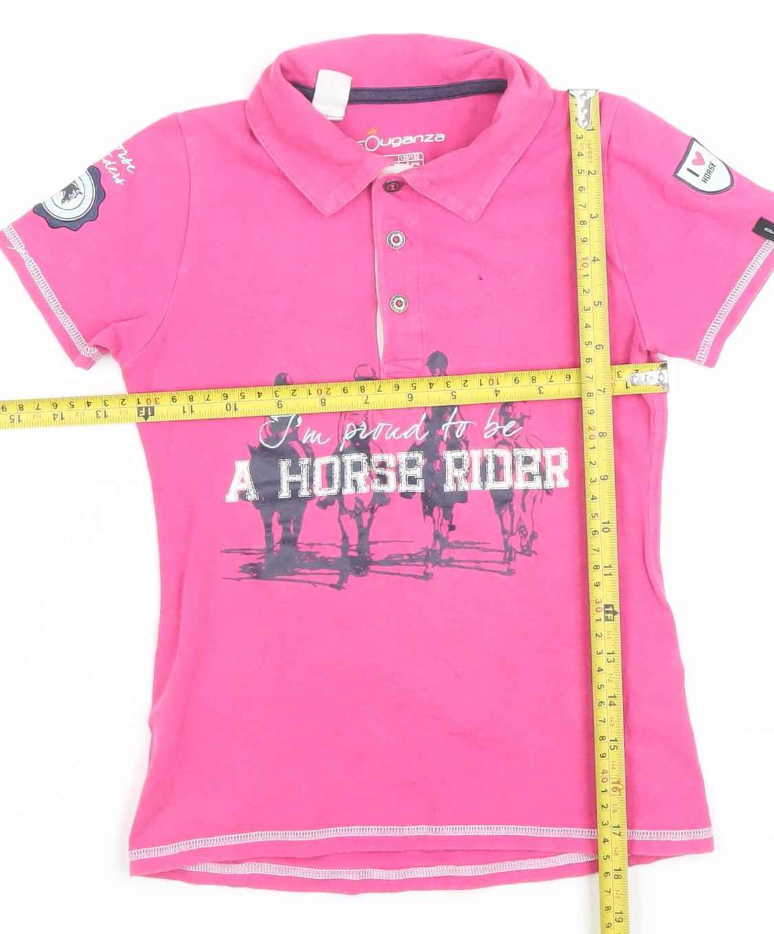 Fouganza Girls Pink Polo Shirt 8 Years Horse Riding Graphic Top