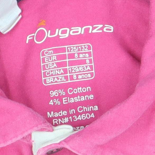 Fouganza Girls Pink Polo Shirt 8 Years Horse Riding Graphic Top