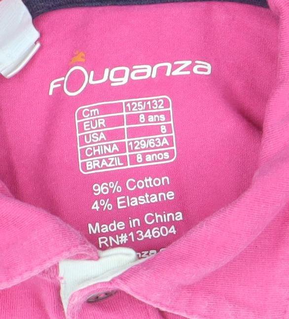 Fouganza Girls Pink Polo Shirt 8 Years Horse Riding Graphic Top