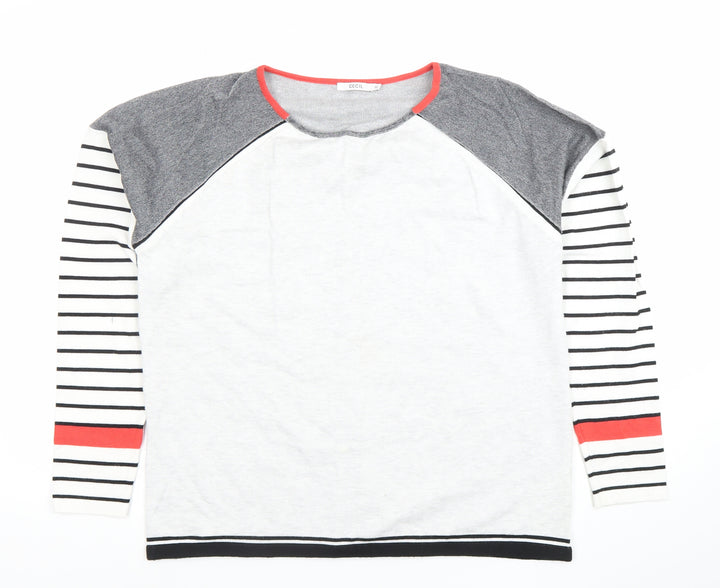 Cecil Women's Multicoloured Striped Crew Neck Long Sleeve Jumper M