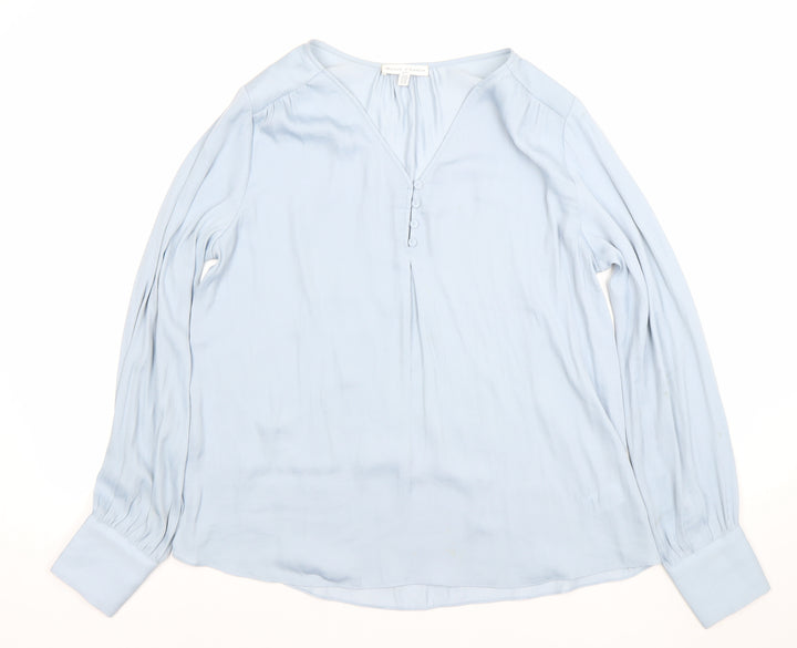 Maison d'Amélie Women’s Blue Long Sleeve V-Neck Blouse UK M