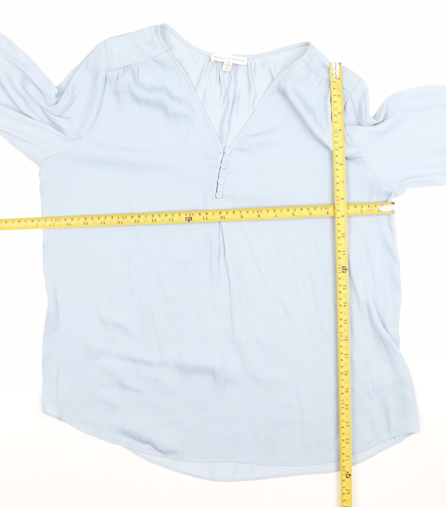 Maison d'Amélie Women’s Blue Long Sleeve V-Neck Blouse UK M