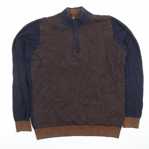 Benetti Men's Blue Brown Medium 1/2 Zip Cotton Jumper