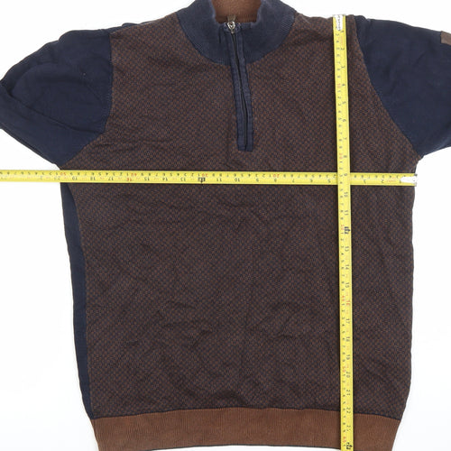 Benetti Men's Blue Brown Medium 1/2 Zip Cotton Jumper