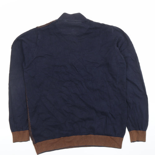 Benetti Men's Blue Brown Medium 1/2 Zip Cotton Jumper