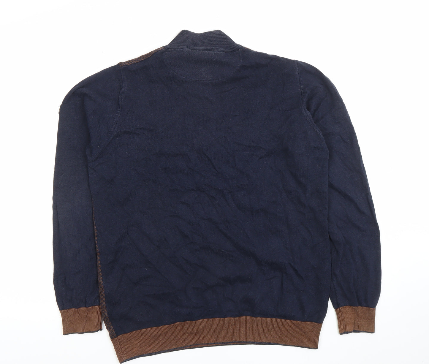 Benetti Men's Blue Brown Medium 1/2 Zip Cotton Jumper