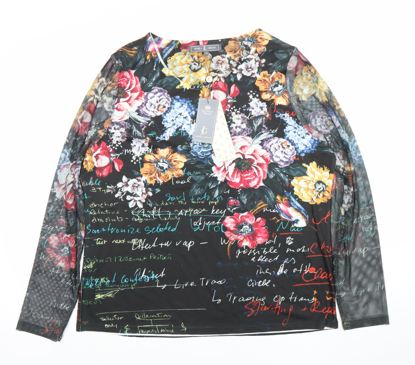 Jessica Graaf Women's Multicoloured Floral Long Sleeve T-Shirt Top 2XL
