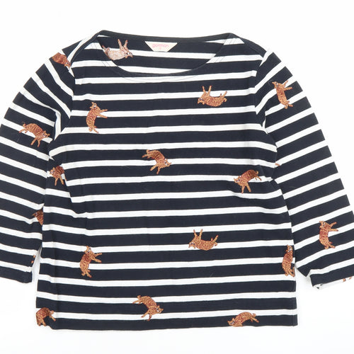 Gorman Women Black White Striped Cat Embroidered Long Sleeve Top Size 6