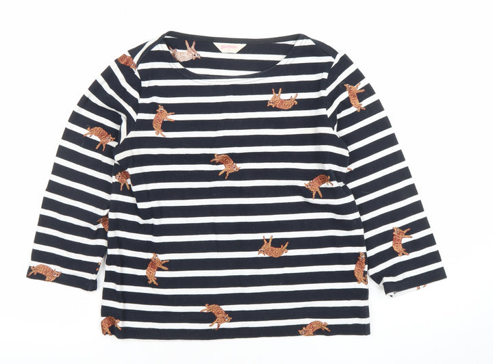 Gorman Women Black White Striped Cat Embroidered Long Sleeve Top Size 6