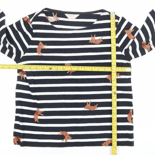 Gorman Women Black White Striped Cat Embroidered Long Sleeve Top Size 6
