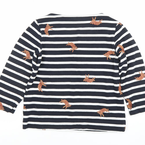 Gorman Women Black White Striped Cat Embroidered Long Sleeve Top Size 6